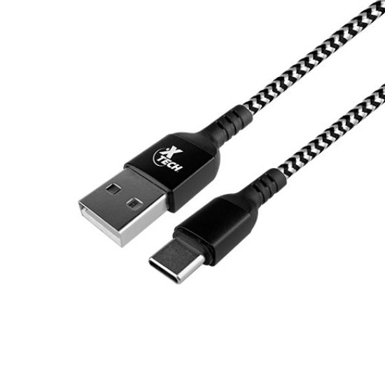 Imagen de CABLE TRENZADO XTECH XTC-511 CON CONECTOR TIPO C MACHO A USB 2.0 A MACHO DE 1.8 METROS