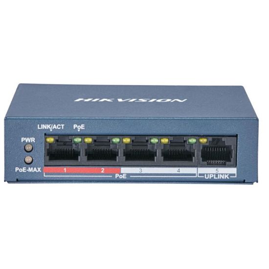 Imagen de SWITCH ETHERNET PARA ESCRITORIO DE 5 PUERTOS 10/100 4X RJ45 POE + 1X RJ45  HIKVISION DS-3E0105P-E/M(B)