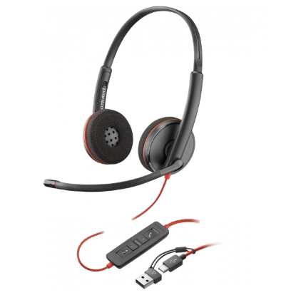 Imagen de AURICULAR HP POLY BLACKWIRE 3220 ESTEREO PNC MIC OMNIDIRECCIONAL ALAMBRICO - USB-C - ADAPTADOR USB-A