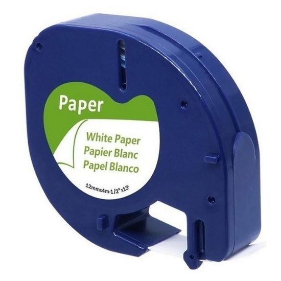 Imagen de CINTA GENERICA DE PAPEL DYMO LETRATAG 10697 12MM X 4M - 1/2 NEGRO - BLANCA