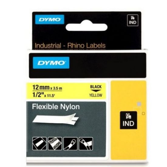 Imagen de CINTA PLASTICA DYMO 18490 NEGRO AMARILLO NYLON 12MM X 3.5M