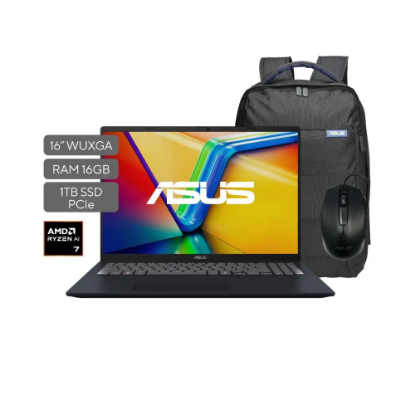 Imagen de LAPTOP ASUS VIVOBOOK 16 16" AMD RYZEN AI 7 350 - 16GB RAM DDR5 - 1TB SSD - MOCHILA - MOUSE