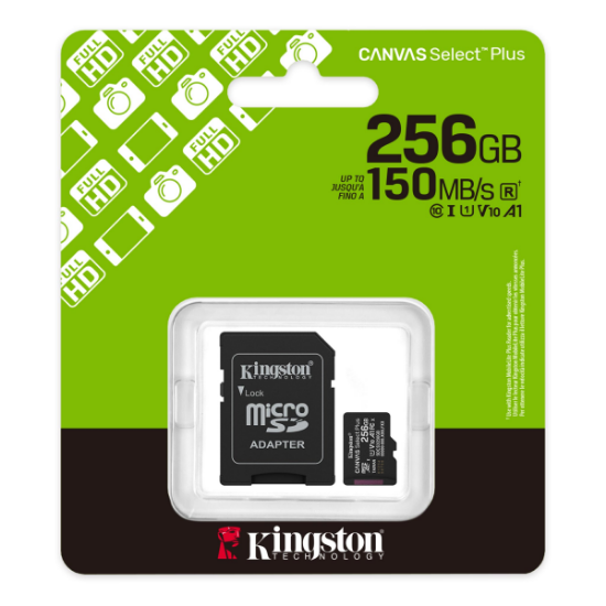 Imagen de TARJETA DE MEMORIA KINGSTON SDCS3/256 CANVAS SELEC PLUS GEN 3 CLASE 10 CON ADAPTADOR