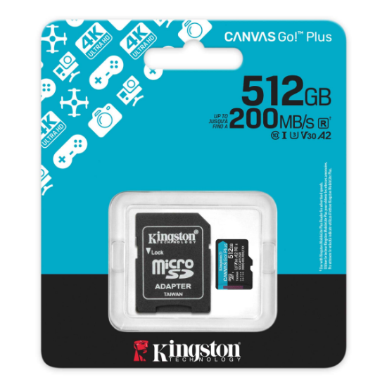 Imagen de TARJETA DE MEMORIA FLASH KINGSTN 512GB MICROSD CLASE 10 CON ADAPTADOR