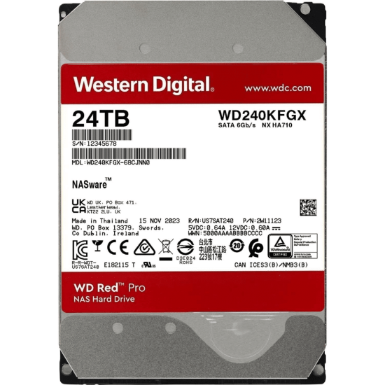 Imagen de DISCO DURO WESTERN DIGITAL RED PRO 24TB NAS - 7200RPM - SATA - 512MB 