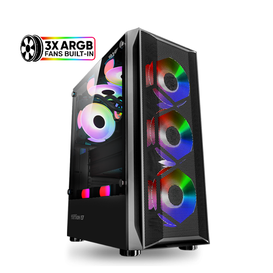 Imagen de CASE CHASIS ARMAGGEDDON TRITRON 2 CON PANEL DE VIDRIO TEMPLADO IMP - 3 VENTILADORES