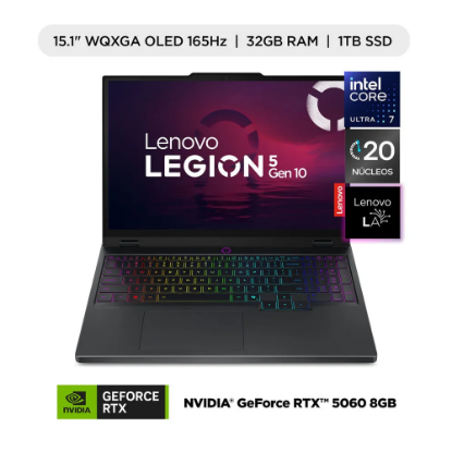 Imagen de LAPTOP LENOVO LEGION 15.1" INTEL ULTRA 7-255HX - 32GB RAM DDR5 - 1TB SSD - RTX 5060 8GB
