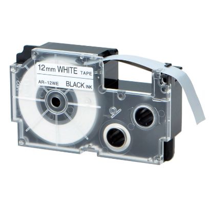 Imagen de CINTA ETIQUETA PARA CASIO XR-12WE BLANCA LETRA NEGRA 12MM 8 METROS