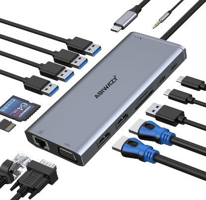 Imagen de HUB 14 EN 1 PARA APPLE USB C ABIWAZY USB 3.0 - HDMI - VGA – RJ45 - 3.5MM