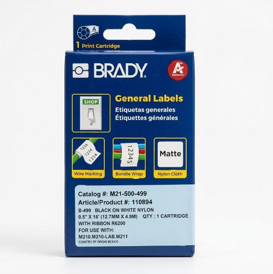 Imagen de CINTA ORIGINAL BRADY NYLON 1/2 M21-500-499 12.7MM - 4.88M NEGRO - BLANCO