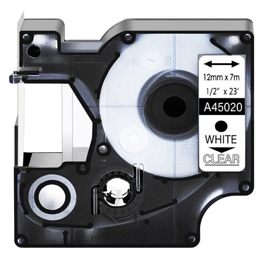 Imagen de CINTA GENERICA PARA DYMO D1 45020 12MM X 7M TRANSPARENTE - LETRA BLANCA